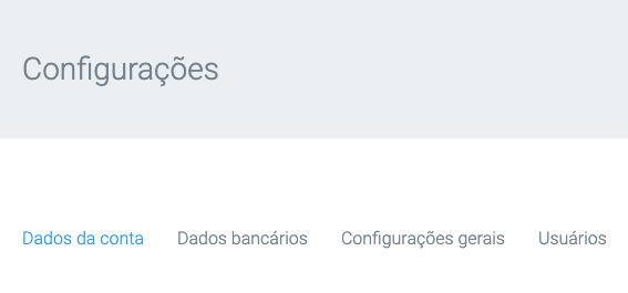 Transfeera - Menu de configurações